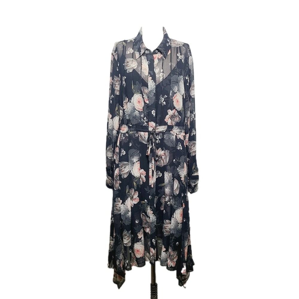 AllSaints‎ Lizzy Eden Floral Sheer Asym Hem Midi Dress Black Pink Grunge L